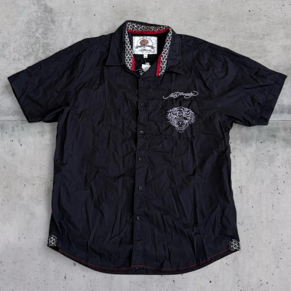 Y2K Deadstock Ed Hardy Button Down Shirt Tiger Skulls